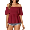 image:imageLYANER Womens Square Neck Smocked Peplum Blouse Top Ruffle Short Sleeve Flowy Babydoll Cute Shirt TopsBurgundy