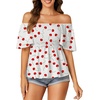 image:imageLYANER Womens Square Neck Smocked Peplum Blouse Top Ruffle Short Sleeve Flowy Babydoll Cute Shirt TopsCherry White