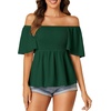 image:imageLYANER Womens Square Neck Smocked Peplum Blouse Top Ruffle Short Sleeve Flowy Babydoll Cute Shirt TopsDark Green01