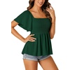 image:imageLYANER Womens Square Neck Smocked Peplum Blouse Top Ruffle Short Sleeve Flowy Babydoll Cute Shirt TopsDark Green01