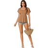 image:imageLYANER Womens Square Neck Smocked Peplum Blouse Top Ruffle Short Sleeve Flowy Babydoll Cute Shirt TopsDark Khaki