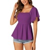 image:imageLYANER Womens Square Neck Smocked Peplum Blouse Top Ruffle Short Sleeve Flowy Babydoll Cute Shirt TopsDark Purple