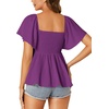image:imageLYANER Womens Square Neck Smocked Peplum Blouse Top Ruffle Short Sleeve Flowy Babydoll Cute Shirt TopsDark Purple