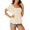 image:imageLYANER Womens Square Neck Smocked Peplum Blouse Top Ruffle Short Sleeve Flowy Babydoll Cute Shirt TopsFloral Beige