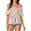 image:imageLYANER Womens Square Neck Smocked Peplum Blouse Top Ruffle Short Sleeve Flowy Babydoll Cute Shirt TopsFloral Multi