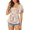 image:imageLYANER Womens Square Neck Smocked Peplum Blouse Top Ruffle Short Sleeve Flowy Babydoll Cute Shirt TopsFloral Multi
