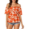 image:imageLYANER Womens Square Neck Smocked Peplum Blouse Top Ruffle Short Sleeve Flowy Babydoll Cute Shirt TopsFloral Orange