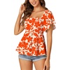 image:imageLYANER Womens Square Neck Smocked Peplum Blouse Top Ruffle Short Sleeve Flowy Babydoll Cute Shirt TopsFloral Orange