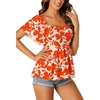 image:imageLYANER Womens Square Neck Smocked Peplum Blouse Top Ruffle Short Sleeve Flowy Babydoll Cute Shirt TopsFloral Orange