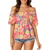 image:imageLYANER Womens Square Neck Smocked Peplum Blouse Top Ruffle Short Sleeve Flowy Babydoll Cute Shirt TopsFloral Rose