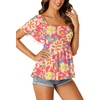 image:imageLYANER Womens Square Neck Smocked Peplum Blouse Top Ruffle Short Sleeve Flowy Babydoll Cute Shirt TopsFloral Rose