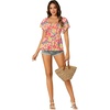 image:imageLYANER Womens Square Neck Smocked Peplum Blouse Top Ruffle Short Sleeve Flowy Babydoll Cute Shirt TopsFloral Rose