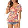 image:imageLYANER Womens Square Neck Smocked Peplum Blouse Top Ruffle Short Sleeve Flowy Babydoll Cute Shirt TopsFloral Rose