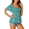 image:imageLYANER Womens Square Neck Smocked Peplum Blouse Top Ruffle Short Sleeve Flowy Babydoll Cute Shirt TopsFloral Tuquoise