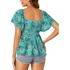 image:imageLYANER Womens Square Neck Smocked Peplum Blouse Top Ruffle Short Sleeve Flowy Babydoll Cute Shirt TopsFloral Tuquoise