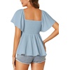 image:imageLYANER Womens Square Neck Smocked Peplum Blouse Top Ruffle Short Sleeve Flowy Babydoll Cute Shirt TopsLight Blue