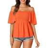 image:imageLYANER Womens Square Neck Smocked Peplum Blouse Top Ruffle Short Sleeve Flowy Babydoll Cute Shirt TopsLight Orange