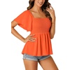 image:imageLYANER Womens Square Neck Smocked Peplum Blouse Top Ruffle Short Sleeve Flowy Babydoll Cute Shirt TopsLight Orange