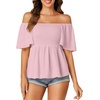 image:imageLYANER Womens Square Neck Smocked Peplum Blouse Top Ruffle Short Sleeve Flowy Babydoll Cute Shirt TopsPink