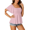 image:imageLYANER Womens Square Neck Smocked Peplum Blouse Top Ruffle Short Sleeve Flowy Babydoll Cute Shirt TopsPink