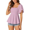 image:imageLYANER Womens Square Neck Smocked Peplum Blouse Top Ruffle Short Sleeve Flowy Babydoll Cute Shirt TopsPurple01