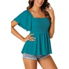 image:imageLYANER Womens Square Neck Smocked Peplum Blouse Top Ruffle Short Sleeve Flowy Babydoll Cute Shirt TopsTeal Blue