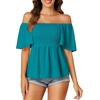 image:imageLYANER Womens Square Neck Smocked Peplum Blouse Top Ruffle Short Sleeve Flowy Babydoll Cute Shirt TopsTeal Blue