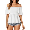 image:imageLYANER Womens Square Neck Smocked Peplum Blouse Top Ruffle Short Sleeve Flowy Babydoll Cute Shirt TopsWhite
