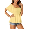 image:imageLYANER Womens Square Neck Smocked Peplum Blouse Top Ruffle Short Sleeve Flowy Babydoll Cute Shirt TopsYellow