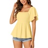 image:imageLYANER Womens Square Neck Smocked Peplum Blouse Top Ruffle Short Sleeve Flowy Babydoll Cute Shirt TopsYellow