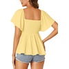 image:imageLYANER Womens Square Neck Smocked Peplum Blouse Top Ruffle Short Sleeve Flowy Babydoll Cute Shirt TopsYellow