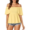 image:imageLYANER Womens Square Neck Smocked Peplum Blouse Top Ruffle Short Sleeve Flowy Babydoll Cute Shirt TopsYellow
