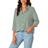 image:imageLYANER Womens Striped Button Down Shirts Long Sleeve Button Up Collared Office Work Blouses TopsDark Green