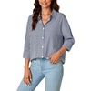 image:imageLYANER Womens Striped Button Down Shirts Long Sleeve Button Up Collared Office Work Blouses TopsNavy Blue