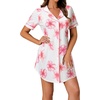 image:imageLYANER Womens Striped Nightgown Short Sleeve Sleepshirt Button Down Nightshirt SleepwearFloral Pink