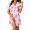 image:imageLYANER Womens Striped Nightgown Short Sleeve Sleepshirt Button Down Nightshirt SleepwearFloral Pink