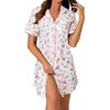 image:imageLYANER Womens Striped Nightgown Short Sleeve Sleepshirt Button Down Nightshirt SleepwearFloral White