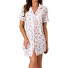 image:imageLYANER Womens Striped Nightgown Short Sleeve Sleepshirt Button Down Nightshirt SleepwearFloral White