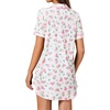 image:imageLYANER Womens Striped Nightgown Short Sleeve Sleepshirt Button Down Nightshirt SleepwearFloral White