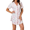 image:imageLYANER Womens Striped Nightgown Short Sleeve Sleepshirt Button Down Nightshirt SleepwearFloral White