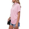 image:imageLYANER Womens Summer High Mock Neck Batwing Short Sleeve Shirt Top Asymmetric Hem Casual BlouseBaby Pink