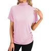 image:imageLYANER Womens Summer High Mock Neck Batwing Short Sleeve Shirt Top Asymmetric Hem Casual BlouseBaby Pink