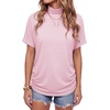 image:imageLYANER Womens Summer High Mock Neck Batwing Short Sleeve Shirt Top Asymmetric Hem Casual BlouseBaby Pink