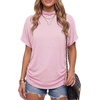 image:imageLYANER Womens Summer High Mock Neck Batwing Short Sleeve Shirt Top Asymmetric Hem Casual BlouseBaby Pink