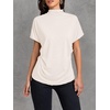 image:imageLYANER Womens Summer High Mock Neck Batwing Short Sleeve Shirt Top Asymmetric Hem Casual BlouseBeige