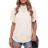 image:imageLYANER Womens Summer High Mock Neck Batwing Short Sleeve Shirt Top Asymmetric Hem Casual BlouseBeige
