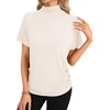 image:imageLYANER Womens Summer High Mock Neck Batwing Short Sleeve Shirt Top Asymmetric Hem Casual BlouseBeige