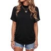 image:imageLYANER Womens Summer High Mock Neck Batwing Short Sleeve Shirt Top Asymmetric Hem Casual BlouseBlack