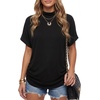 image:imageLYANER Womens Summer High Mock Neck Batwing Short Sleeve Shirt Top Asymmetric Hem Casual BlouseBlack
