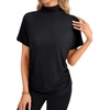 image:imageLYANER Womens Summer High Mock Neck Batwing Short Sleeve Shirt Top Asymmetric Hem Casual BlouseBlack